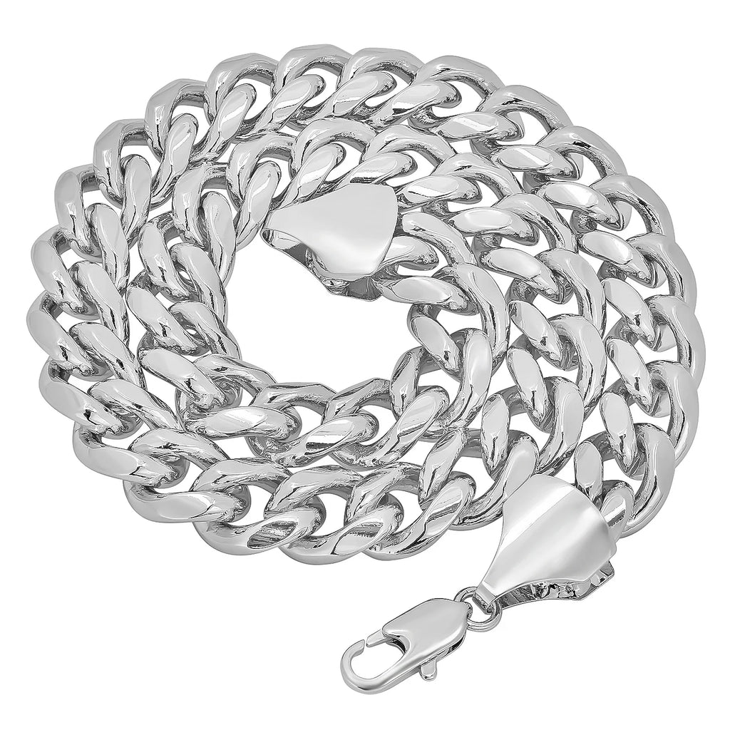 14mm Rhodium Plated Cuban Link Chain Necklace, 30 inches D981178