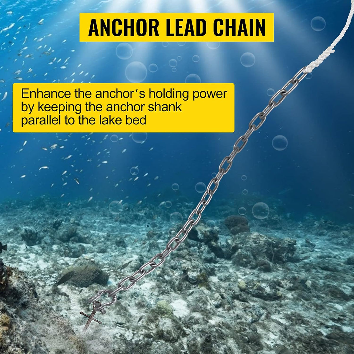 15' x 5/16" Boat Anchor Chain, 1/2" x 200' Nylon Rope, Galvanized Steel Chain L454