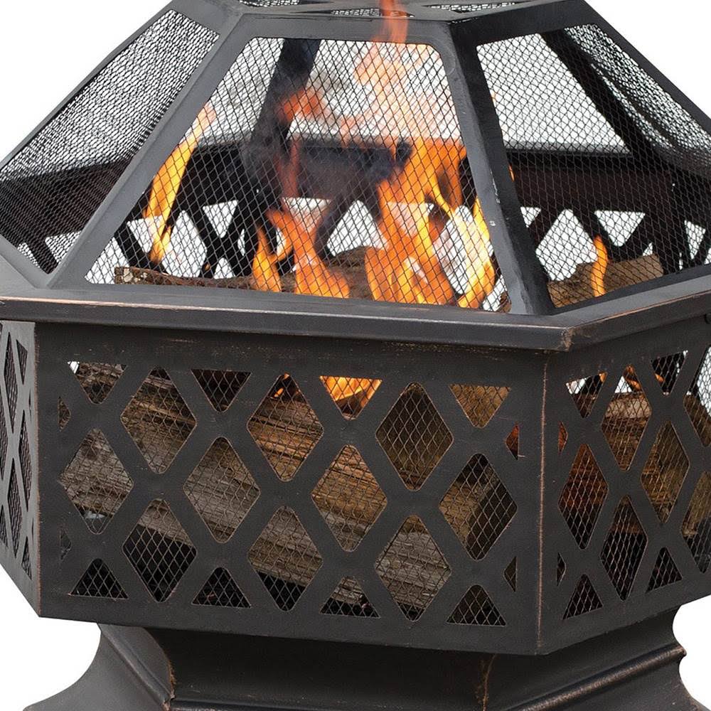Bronze Hex-Shaped Lattice Fire Pit N727113