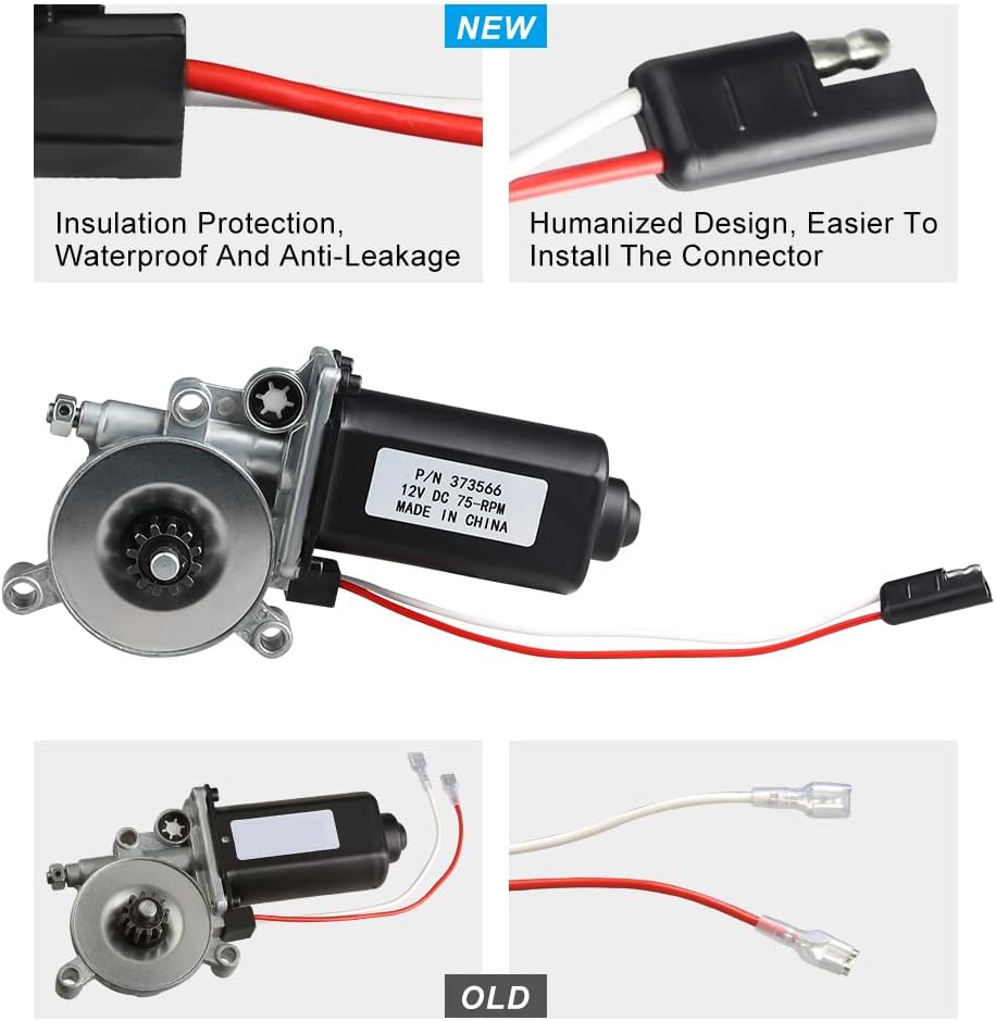 RV Awning Motor Replacement with Single 2-Way Connector, 12-Volt DC, 75-RPM O881903