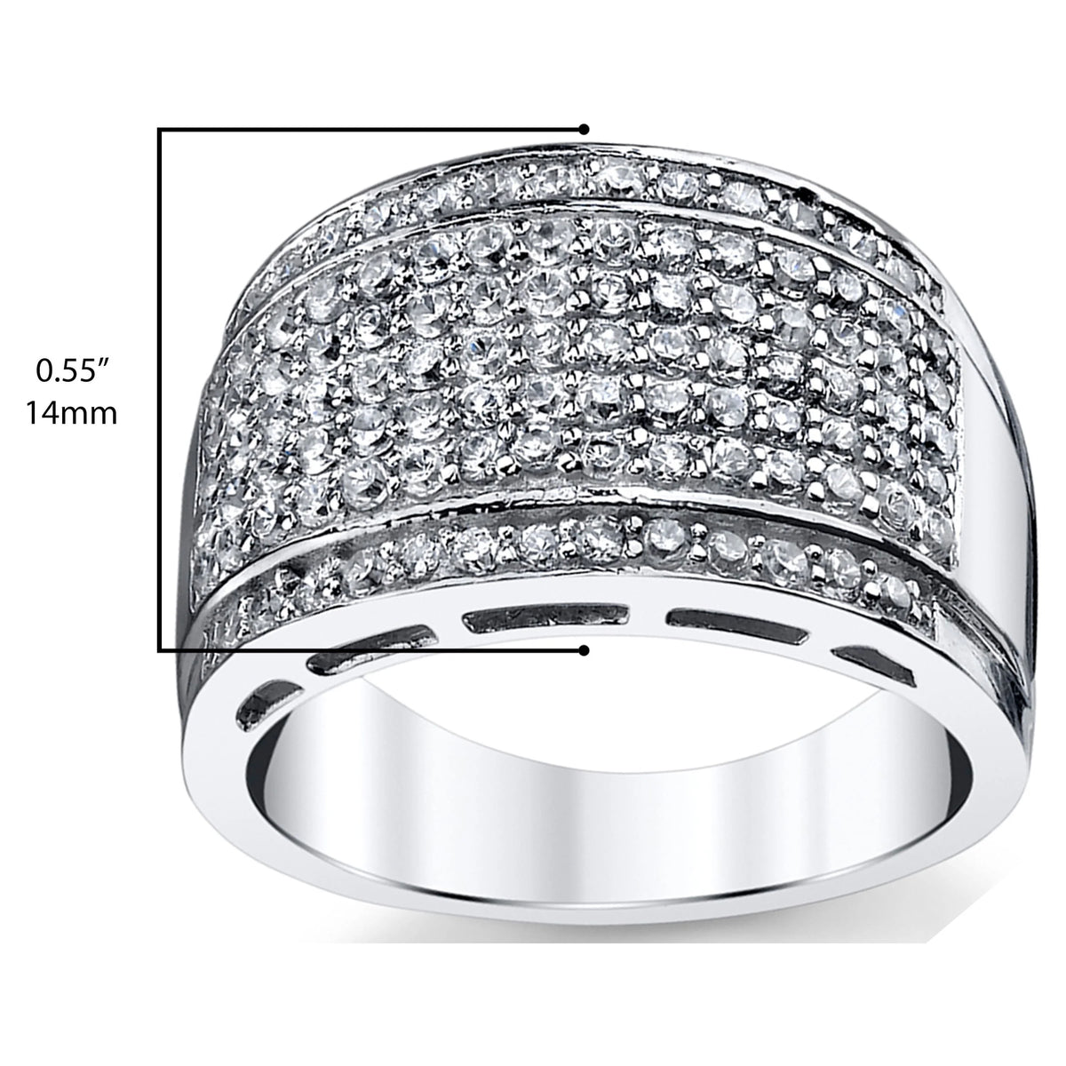 Sterling Silver High Polish Micro-Pave Wedding Band Ring Cubic Zirconia CZ 13.5MM X296696