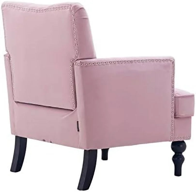 Pink Tufted Velvet Club Chair with Wooden Legs H967224