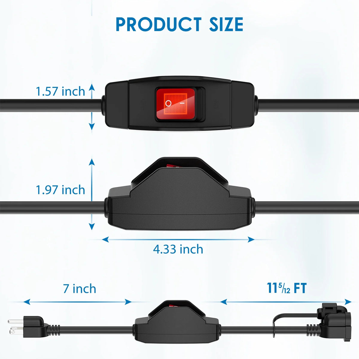 12 FT Extension Cord with Waterproof Switch, 1875W 15A 125V F742