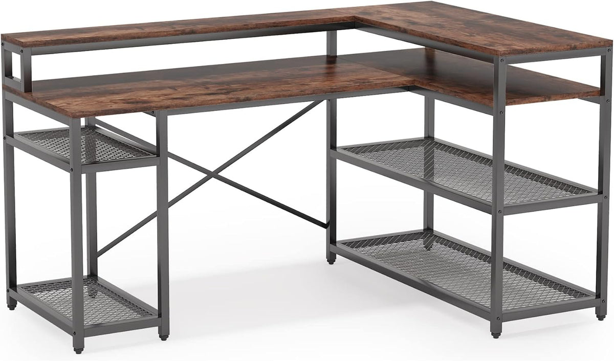 L Shaped Desk with Monitor Stand and Storage Shelf Y90798