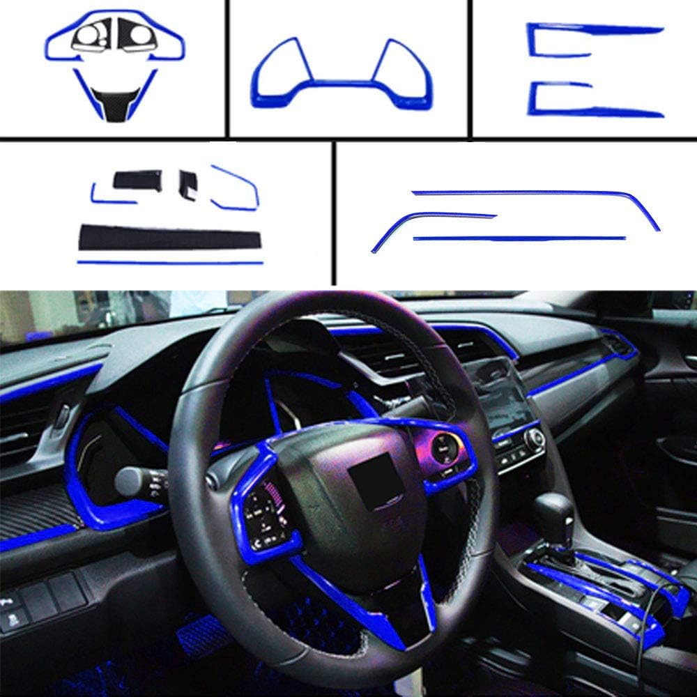 18Pcs Blue ABS Carbon Fiber Print Steering Wheel Cover Trim Set L470