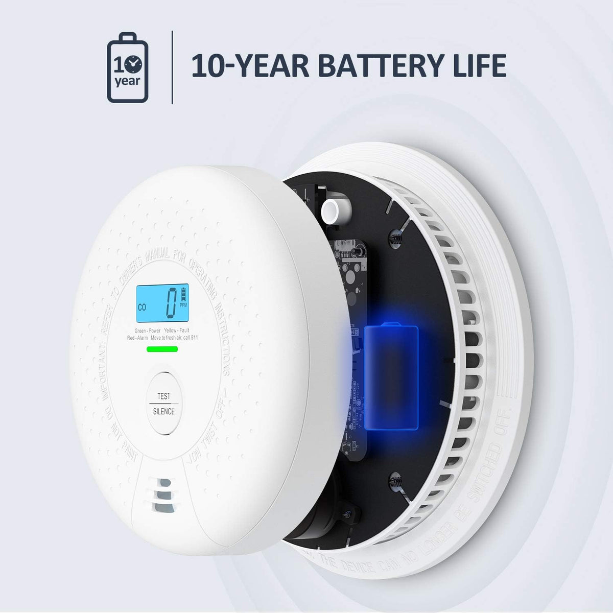 10-Year Battery CO Detector with LCD Display, Pack of 2 A706