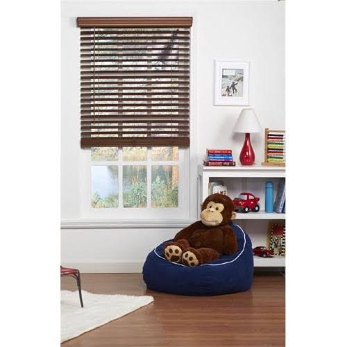 Cordless Faux Wood Blind Dark Oak 60 x 72 in. L9738