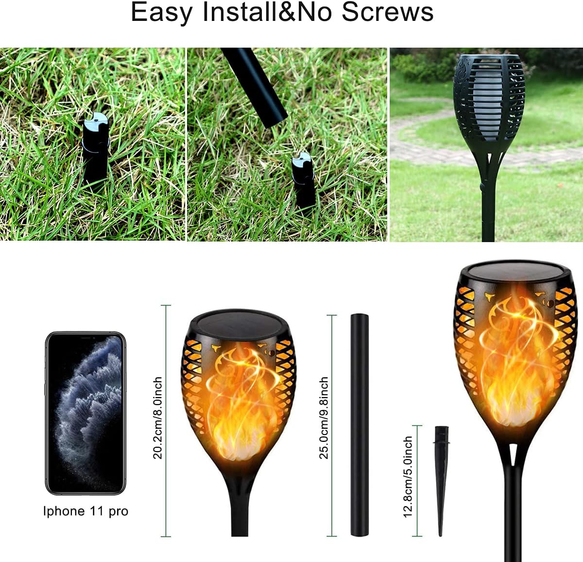 8Pack Solar Torch Lights with Flickering Flame K15795
