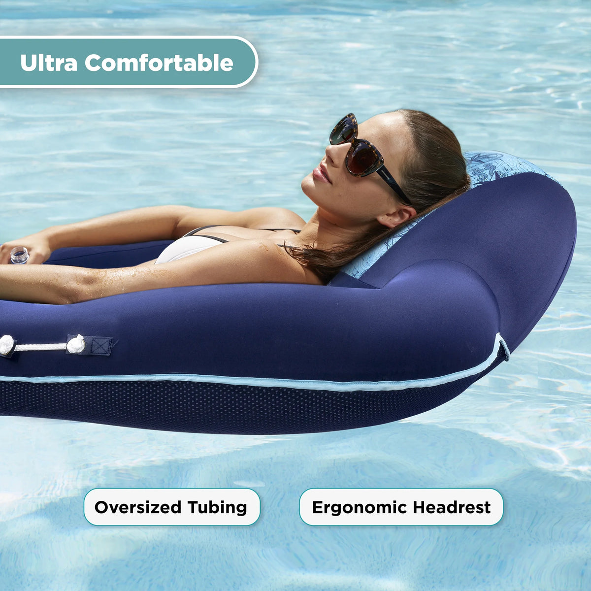 Blue Water Recliner Lounge Pool Float Chair with Headrest I457