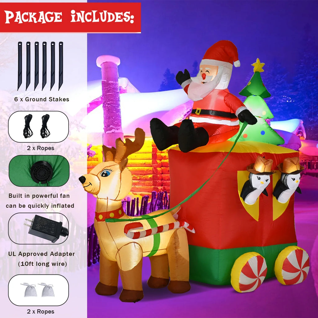 6.2FT Inflatable Elk with Santa Claus Penguin and Christmas Tree Outdoor Yard Decoration X6871