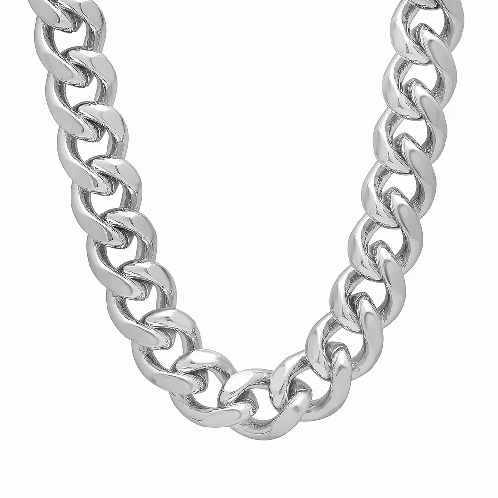 14mm Rhodium Plated Cuban Link Chain Necklace, 30 inches D981178