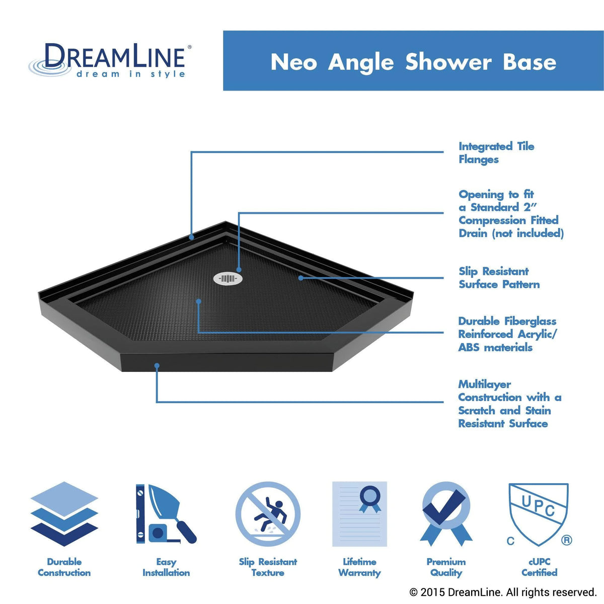 Black Corner Drain Neo-Angle Shower Base T9264