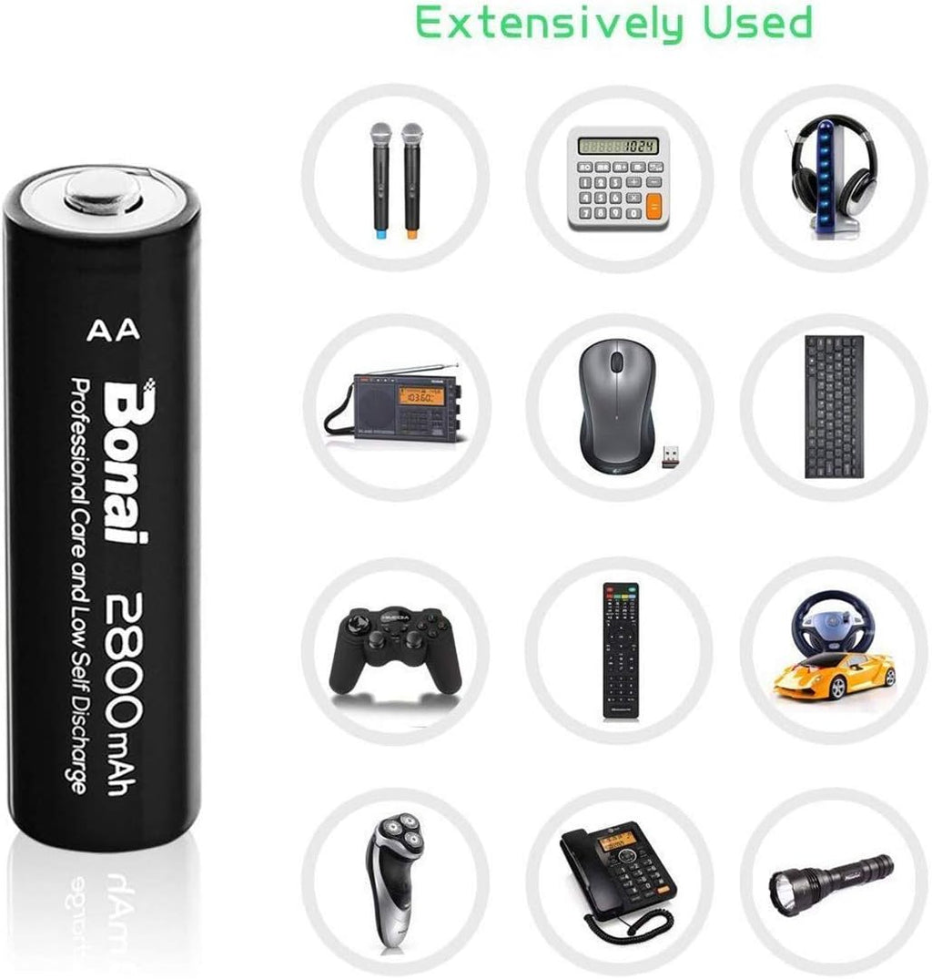 AA Rechargeable Batteries with Charger 8 Pack 2800mAh Ni-MH AA Set C961037