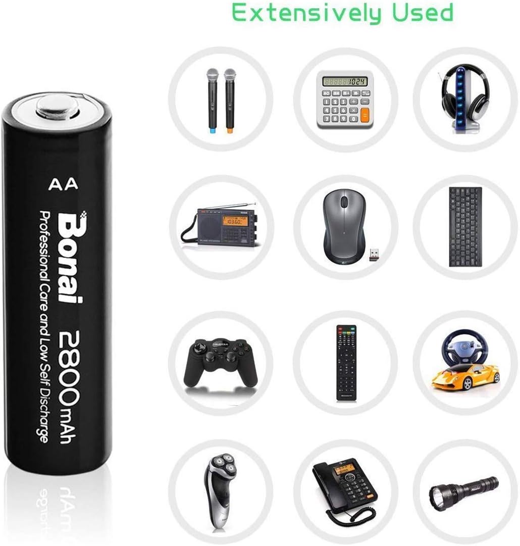 AA Rechargeable Batteries with Charger 8 Pack 2800mAh Ni-MH AA Set C961037