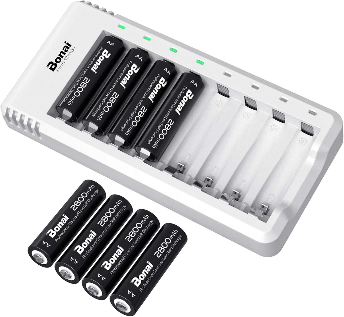 AA Rechargeable Batteries with Charger 8 Pack 2800mAh Ni-MH AA Set C961037