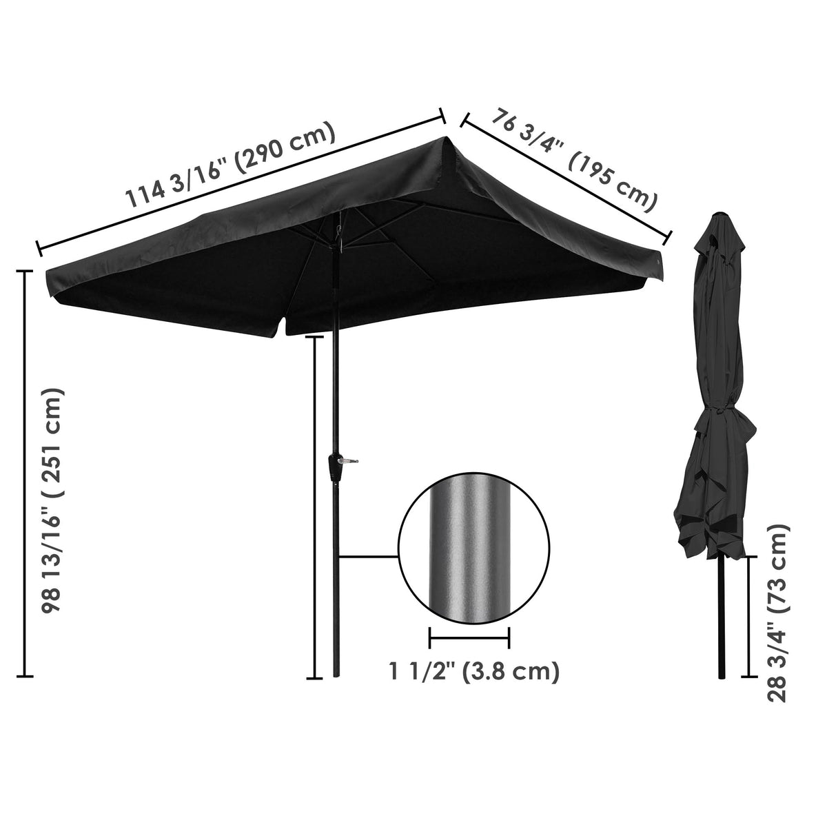 10x6.5ft Rectangle Aluminum Outdoor Patio Umbrella with Valance Crank Tilt Dark Black J640