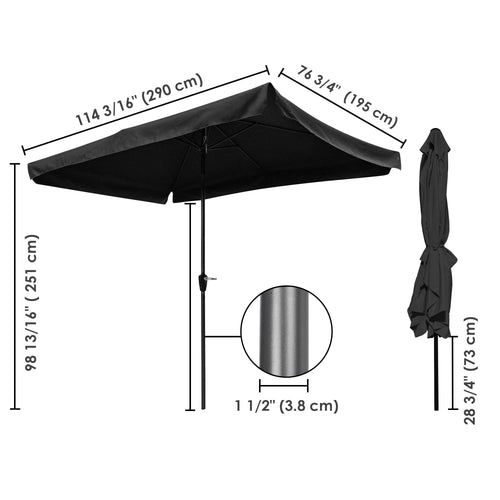 10x6.5ft Rectangle Aluminum Outdoor Patio Umbrella with Valance Crank Tilt Dark Black J640