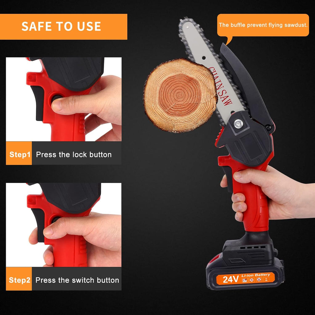 Mini Chainsaw Cordless 6 Inch Battery Chainsaw Kit with 3 Chains One-Handed Portable Electric Chainsaw K680