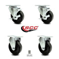 Phenolic TP Caster Set of 4 with Roller Bearing 4x22 Wheels, 2 with Brakes & 2 Rigid J828