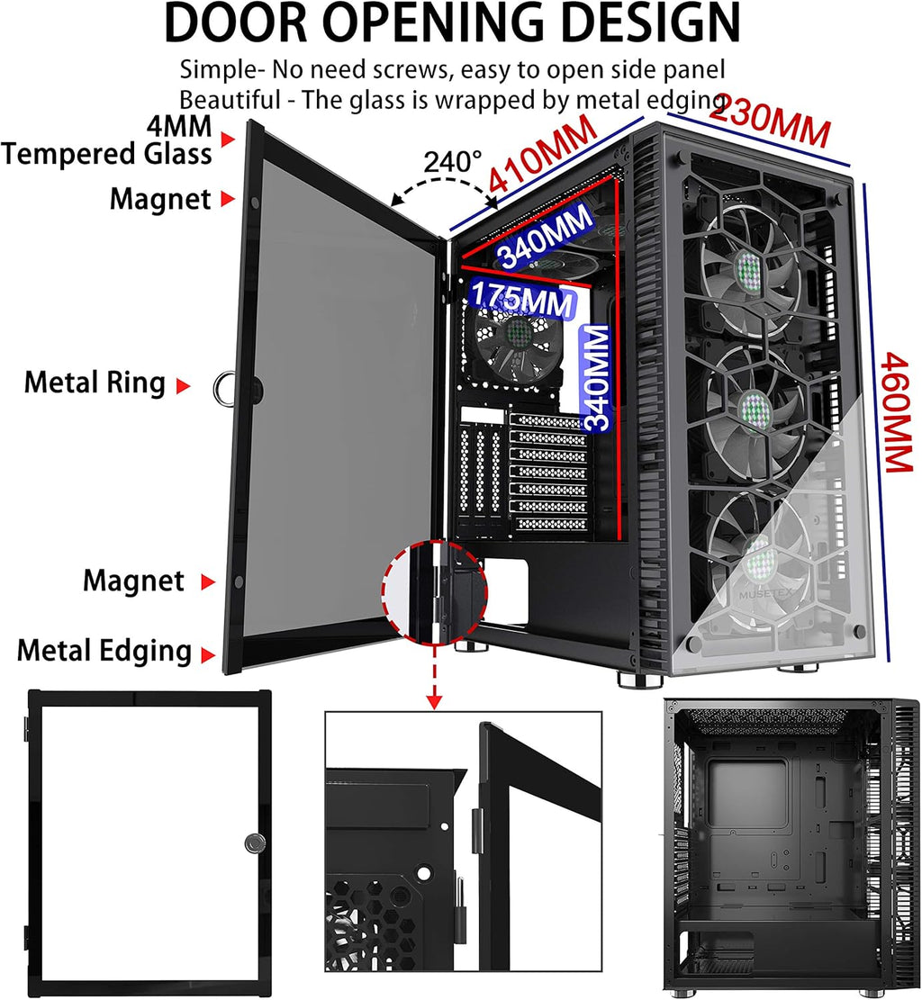6 PCS LED ARGB Fans ATX Tower Computer Case R942