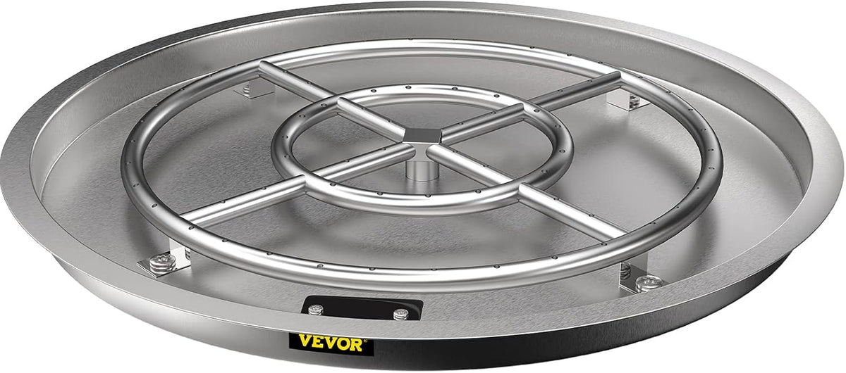 31 x 31 Round Stainless Steel Gas Fire Pit Burner Pan with Volcanic Rock Insert Q944121