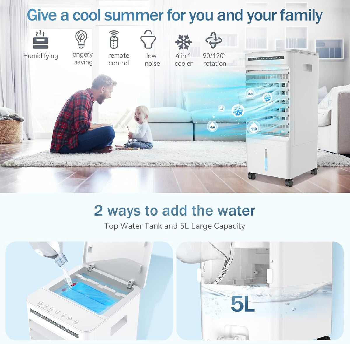 Portable Air Conditioner Fan, 5L Evaporative Air Cooler with Remote Control C1778