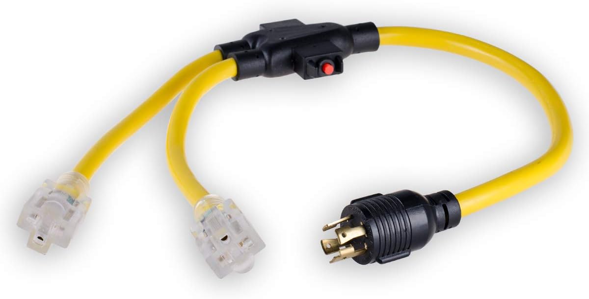 25FT Heavy Duty Generator Locking Power Cord NEMA L14-30P/L14-30R, 4X10 Gauge SJTW Cable, 125/250V 30Amp 7500 Watts Yellow N52083