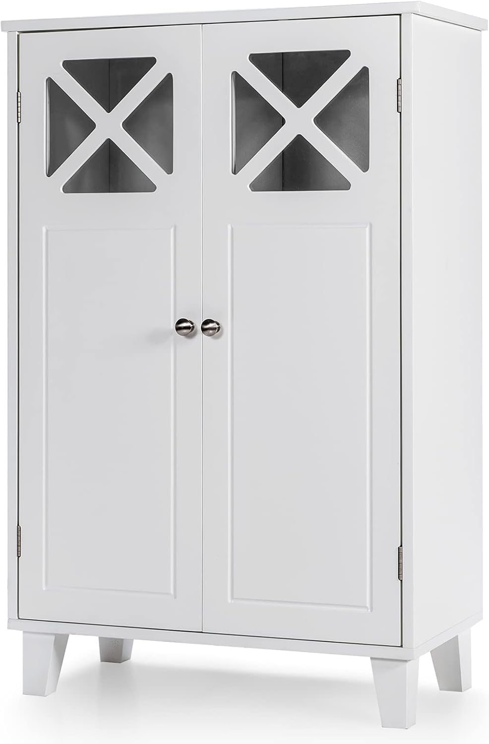 White Wooden Bathroom Floor Cabinet with Double Doors and Adjustable Shelf Q29574