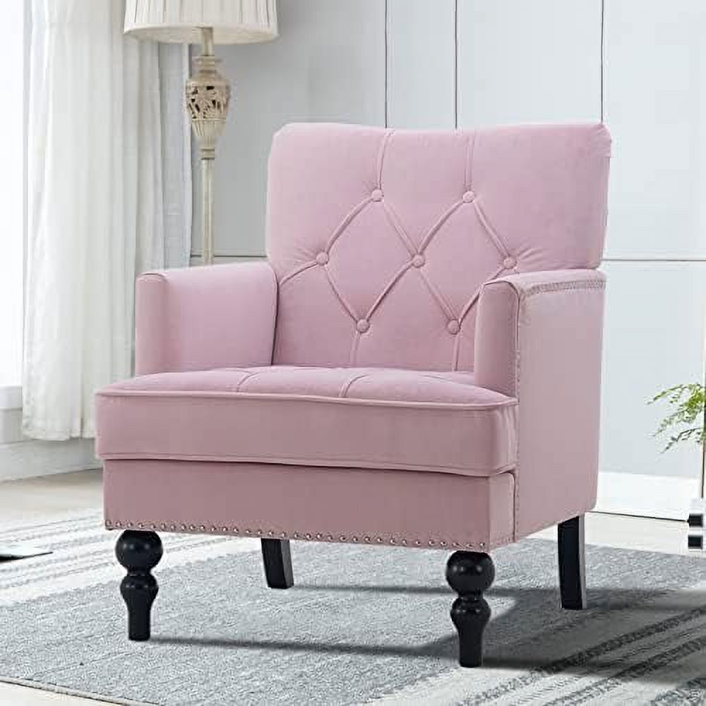 Pink Tufted Velvet Club Chair with Wooden Legs H967224