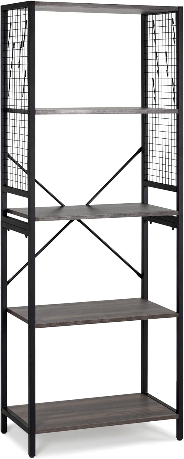 Industrial 5-Tier Bookshelf with Rustic Wood and Metal Frame T867