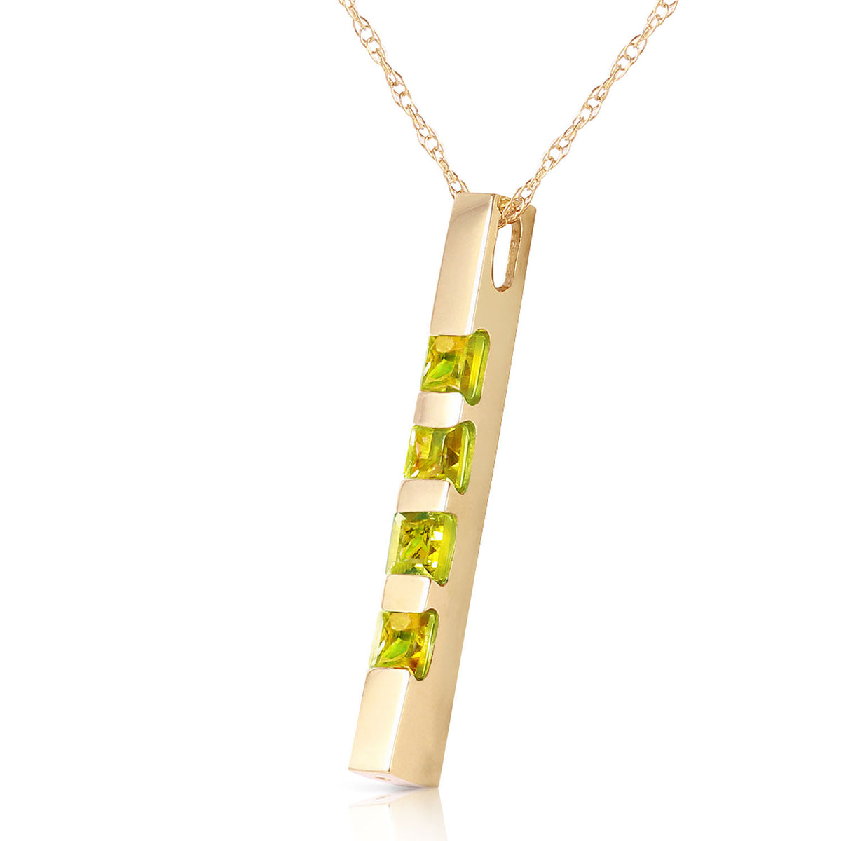 14k Yellow Gold 18" Vertical Bar Necklace with Princess-cut Natural Peridots H95365