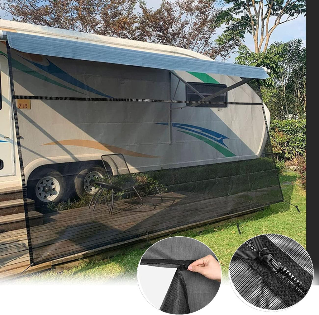 Black Mesh RV Awning Shade Screen with Zipper 15'X8' F3933