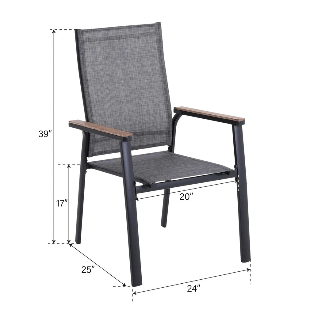 Set of 2 Outdoor Patio Dining Stackable Chairs with Aluminum Frame, Black & Gray V32979