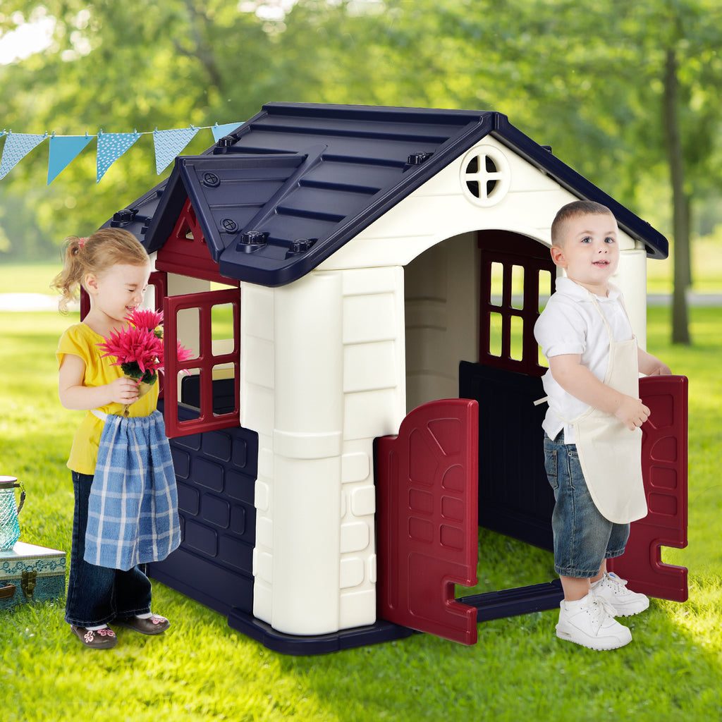 Blue Playhouse Games Cottage with 7 PCS Toy Set and Waterproof Cover A892