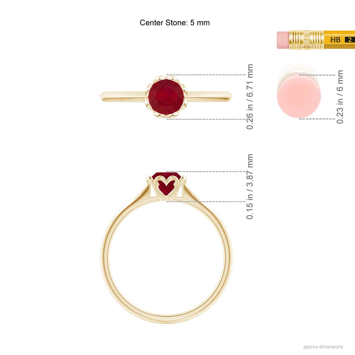 Natural Ruby Solitaire Engagement Ring in 14K Yellow Gold, Size-5 J450968