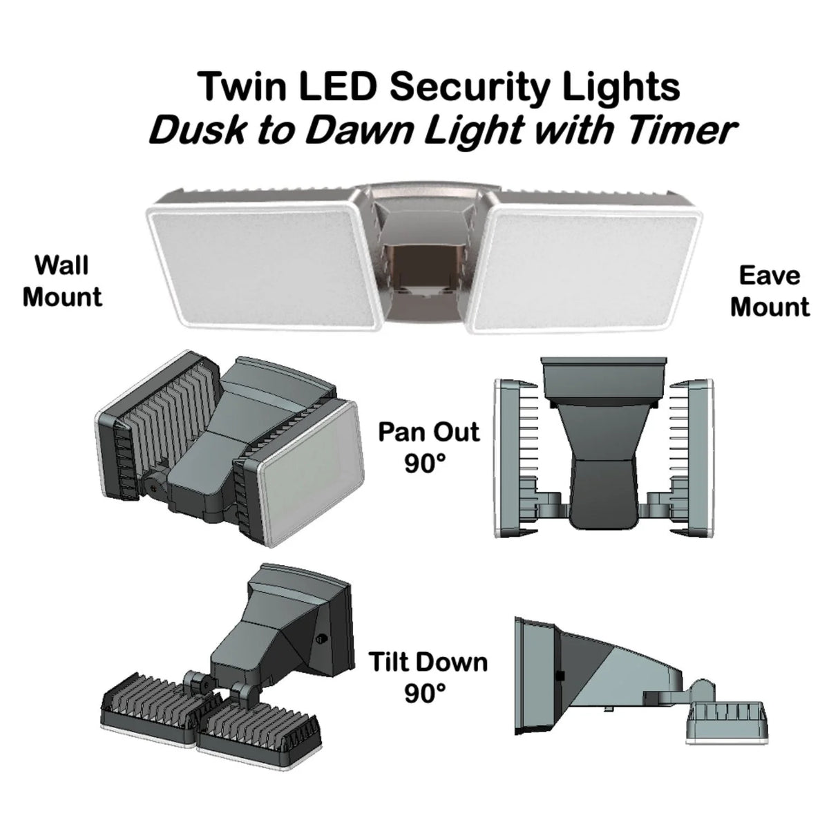 Dusk-to-Dawn Security Flood Light with Timer, 2100 Lumen LED, Wall Mount Y301174