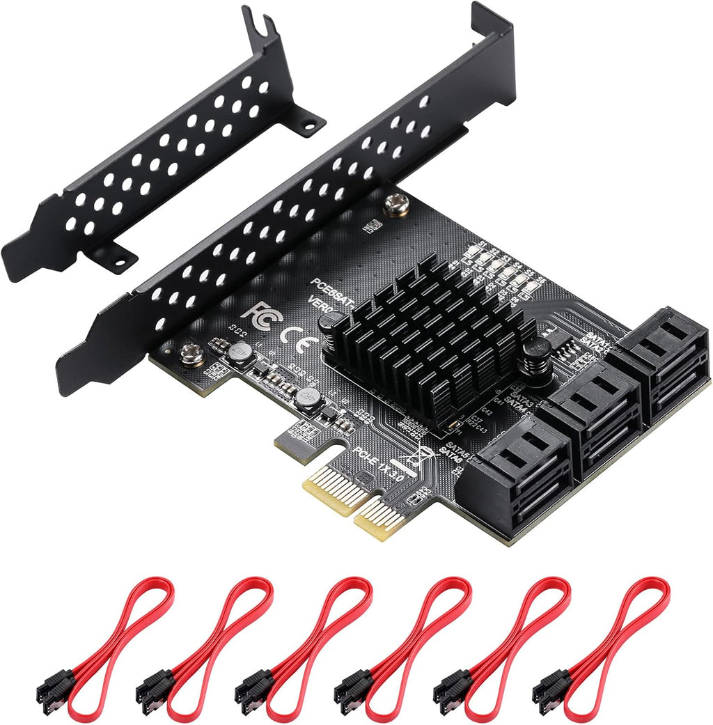6 Port PCIe SATA 3.0 Card with 6 SATA Cables and Low Profile Bracket I984374