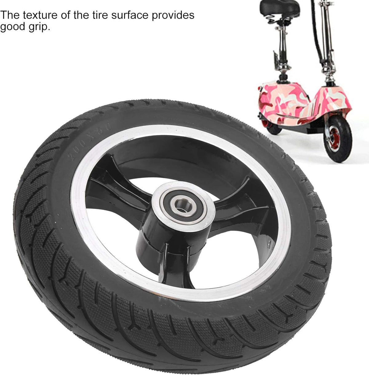 8in 200x50 Aluminium Alloy Front Solid Wheel Non-Pneumatic Tire with Hub, Pack of 2 B939352