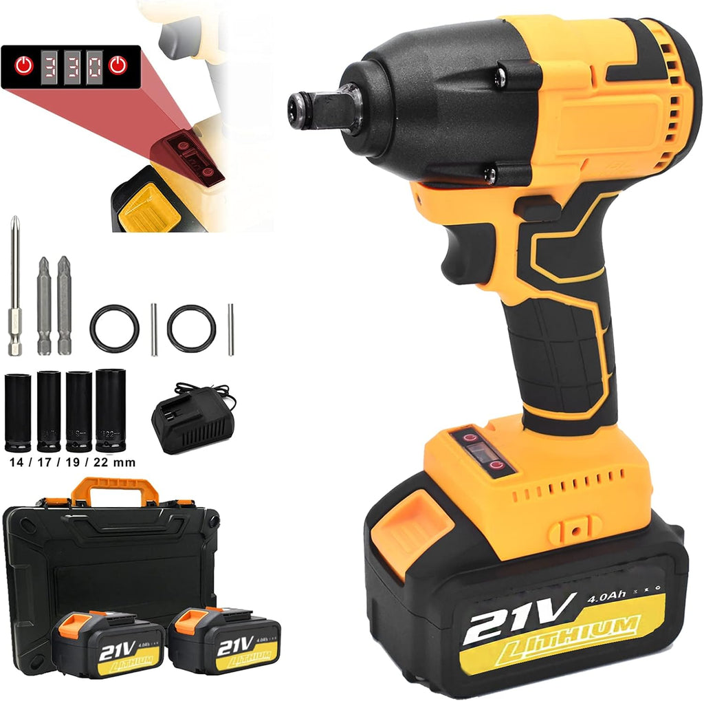 Cordless Impact Wrench Set with 2 × 4.0 Ah Battery, 1/2 Inch Chuck, Brushless Motor F356997