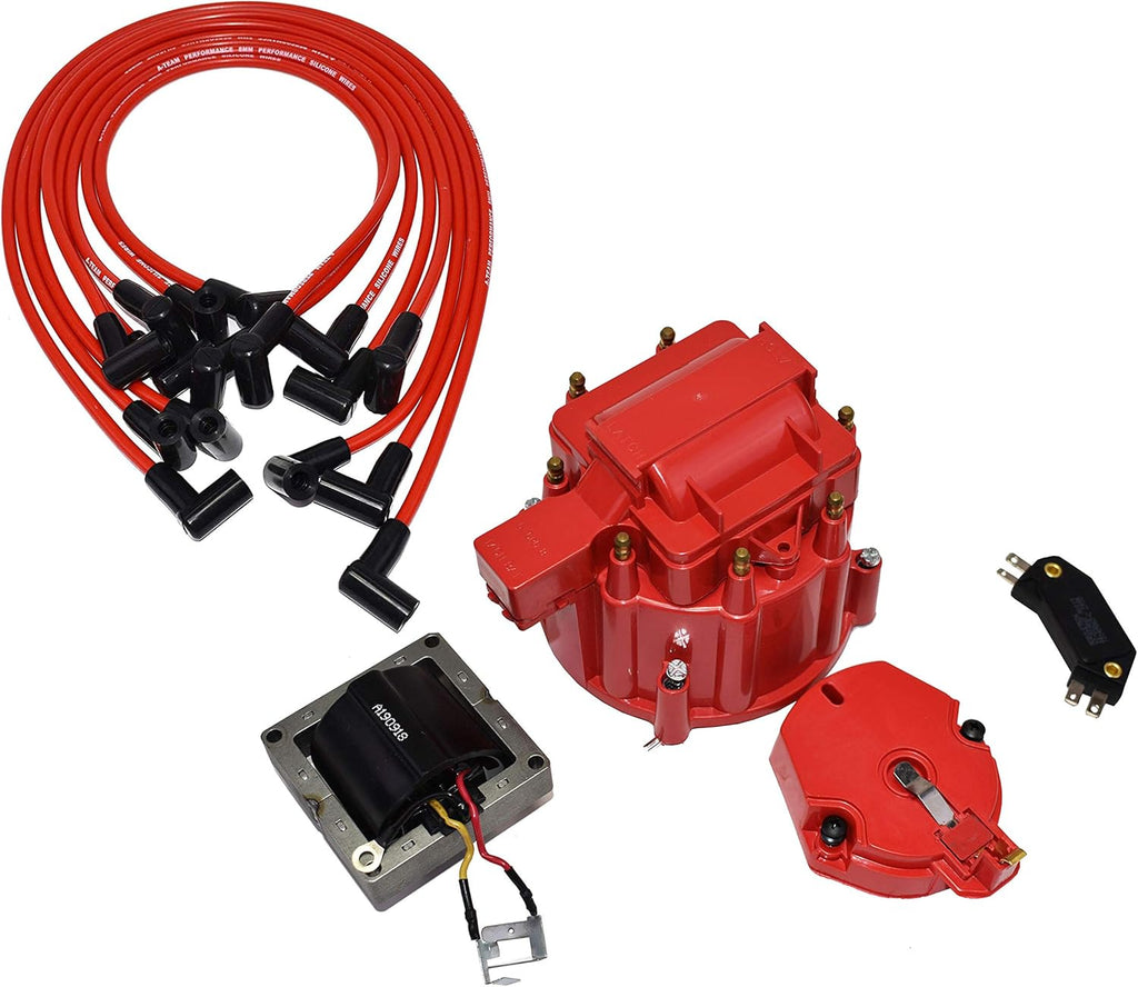 8-Cylinder Male Cap HEI Distributor Tune Up Kit with 8.0mm Spark Plug Wires Red Pack of 2 U552