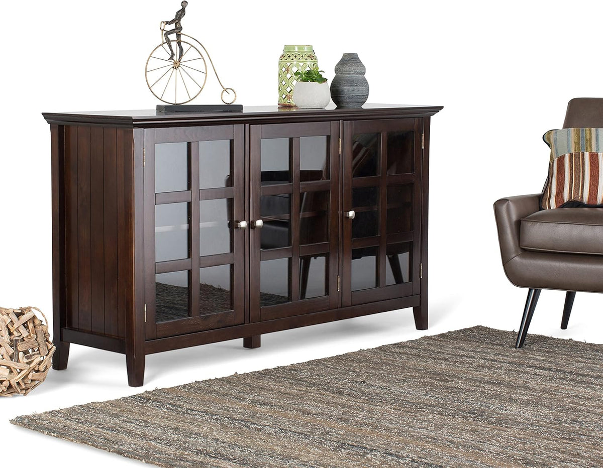 Solid Wood Storage Cabinet with 3 Tempered Glass Doors B8776