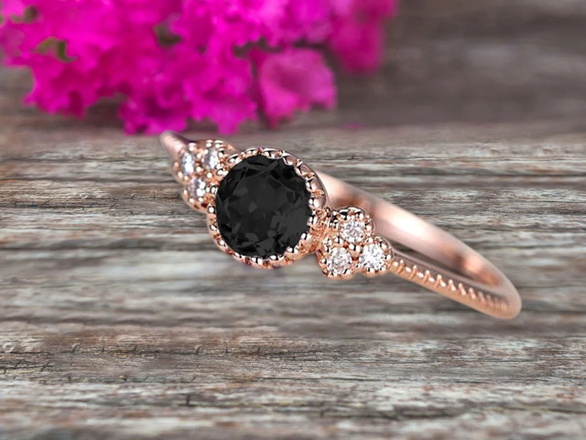 Art Deco Black Diamond Moissanite Engagement Ring Y3283
