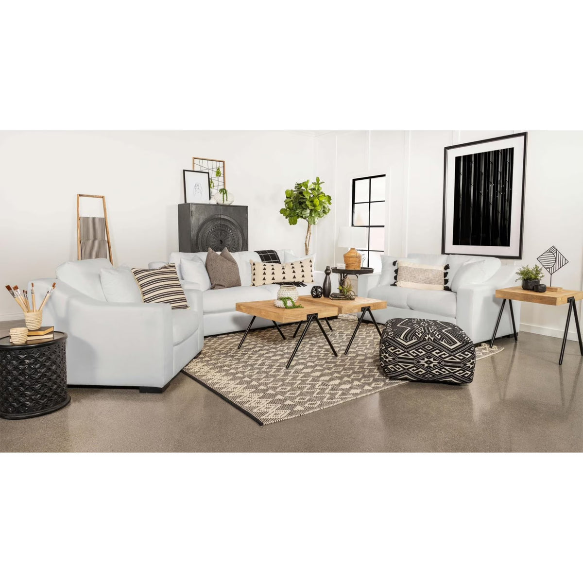 White 3-piece Fabric Upholstered Living Room Set Z877328