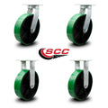 Green Polyurethane Tread on Metal Core Caster Set of 4 T337