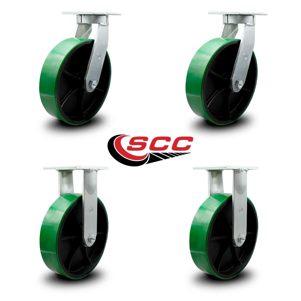 Green Polyurethane Tread on Metal Core Caster Set of 4 T337