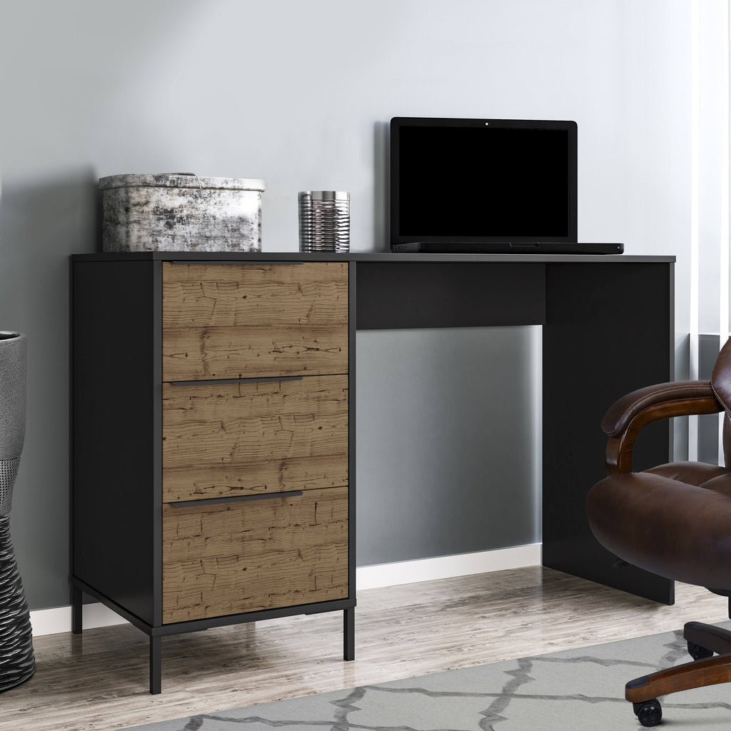 Black and Brown Wooden Desk with 3 Drawers H296489