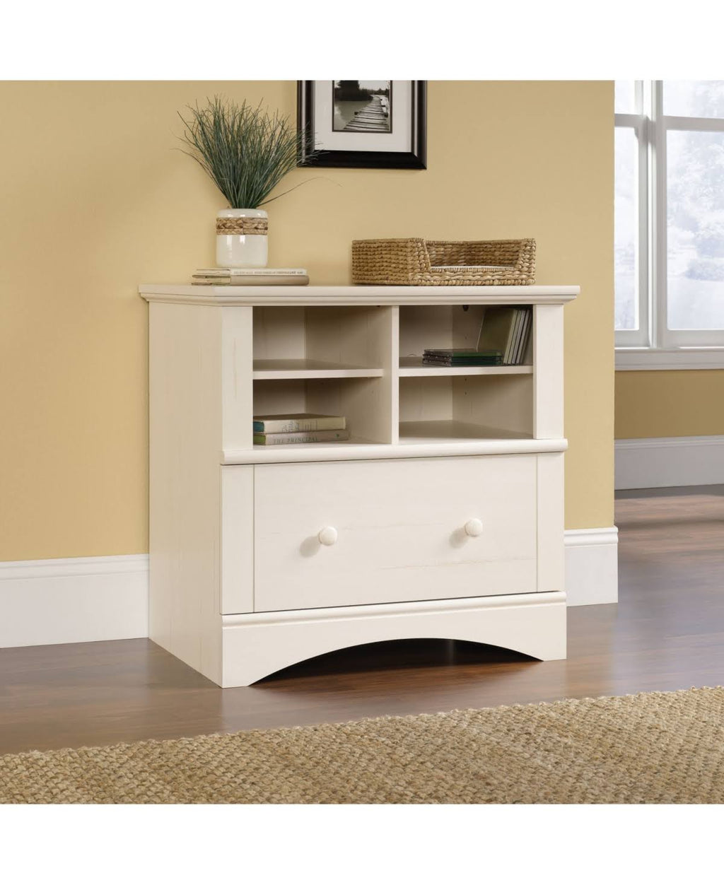 Antiqued White Lateral File Cabinet S954