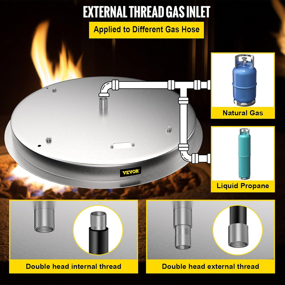 31 x 31 Round Stainless Steel Gas Fire Pit Burner Pan with Volcanic Rock Insert Q944121