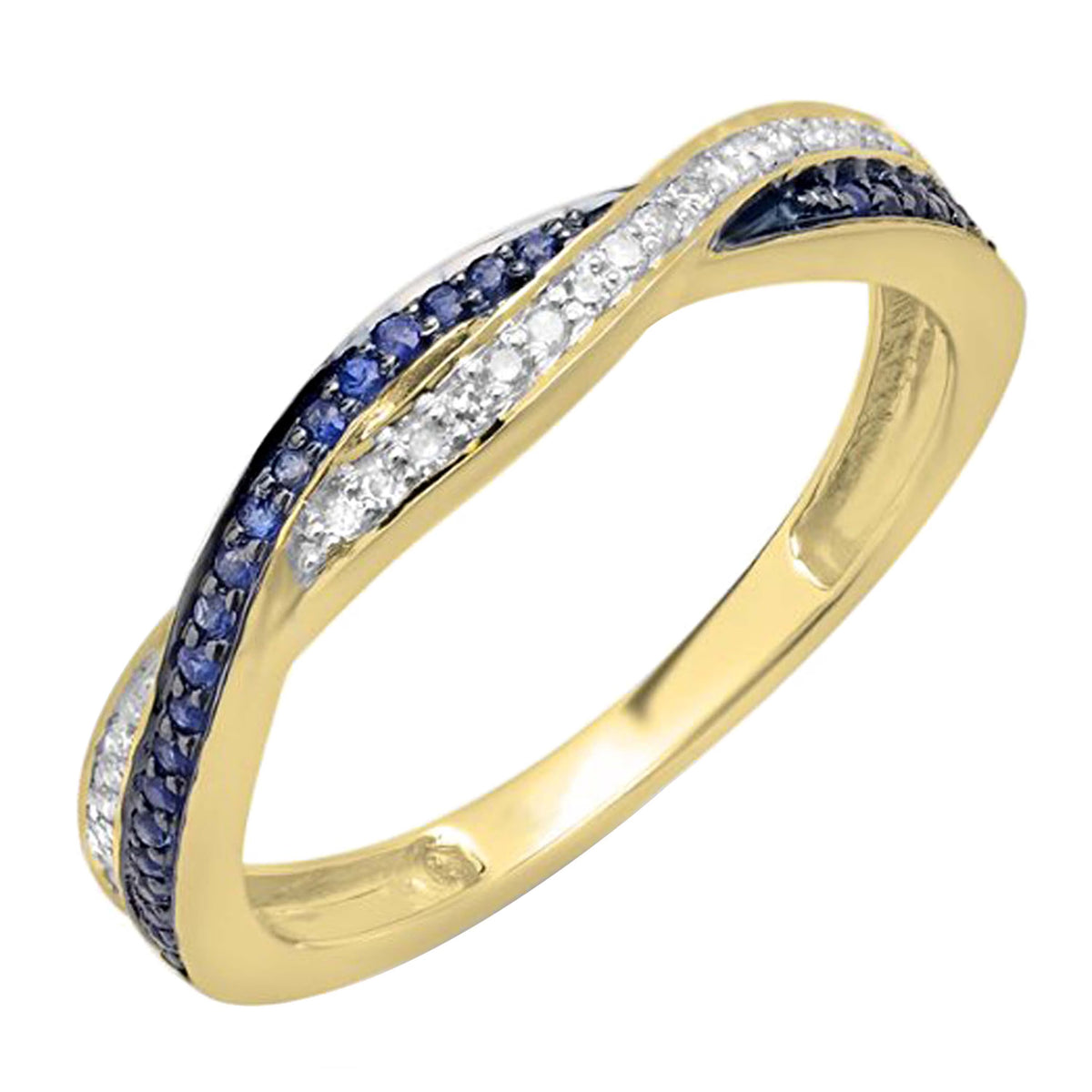 10K Yellow Gold Blue Sapphire White Diamond Ring Size 7.5 J947472