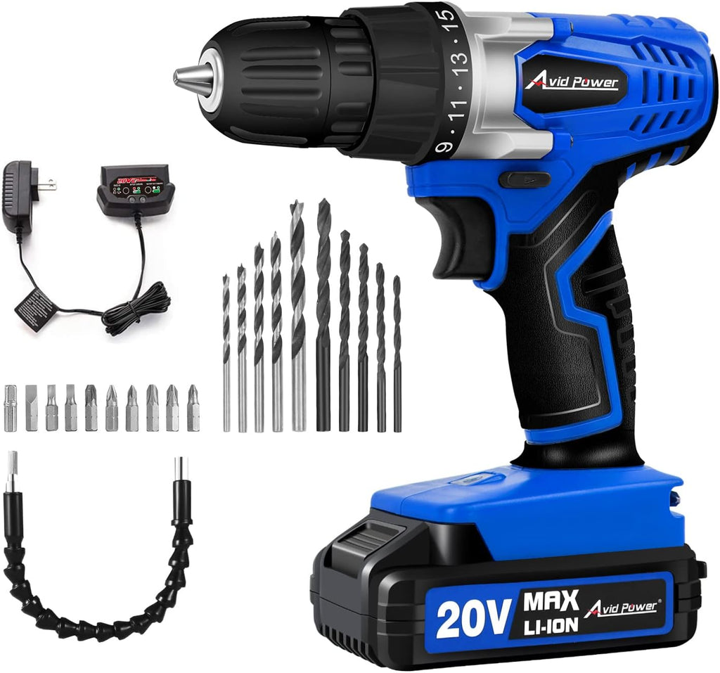 20V MAX Cordless Drill Set with Battery and Charger, 3/8 inches Keyless Chuck, 22pcs Drill Bits, Pack of 2 H979